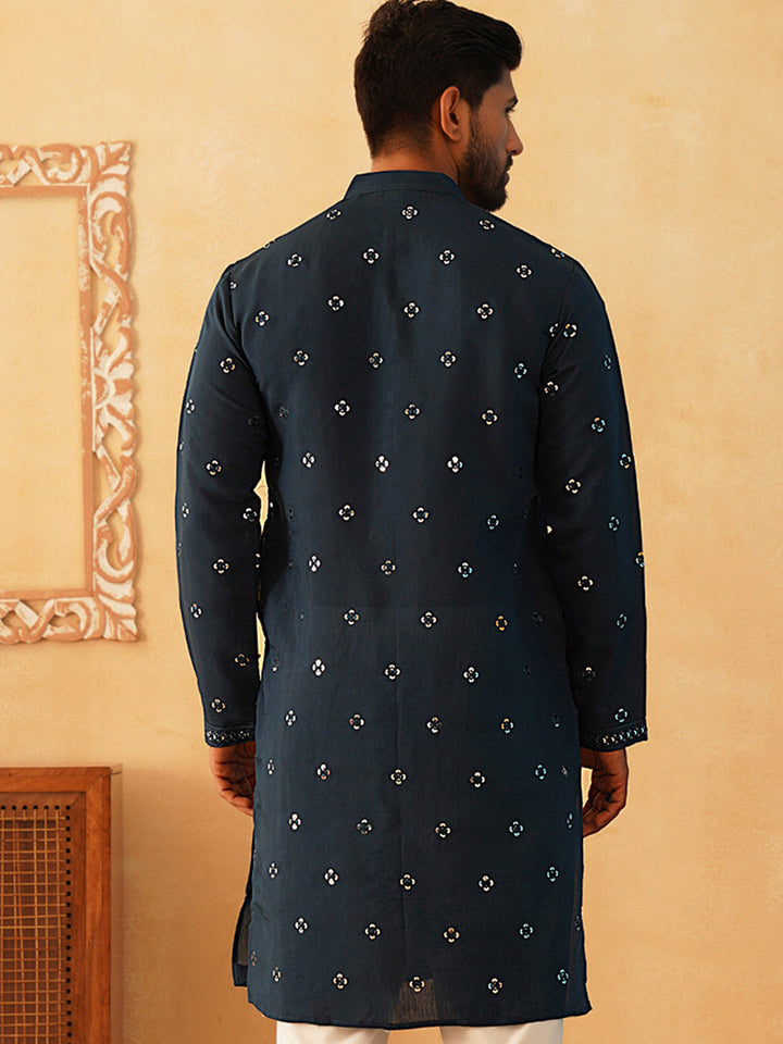 Embroidered &amp; Sequin Cotton Blend Kurtas