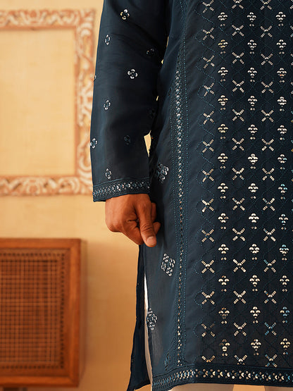 Embroidered & Sequin Cotton Blend Kurtas