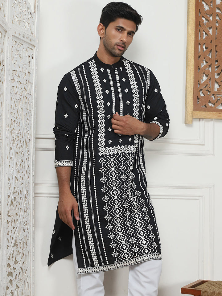 Embroidered &amp; Sequin Cotton Blend Kurtas