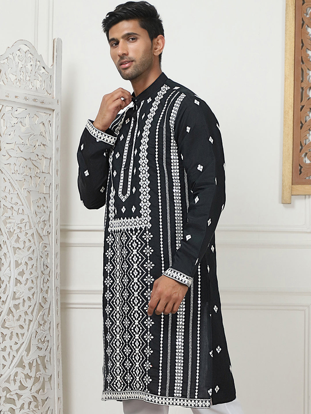 Embroidered &amp; Sequin Cotton Blend Kurtas