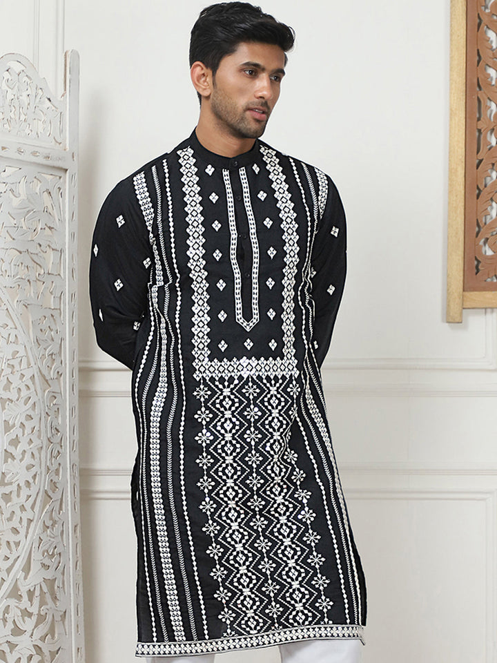 Embroidered &amp; Sequin Cotton Blend Kurtas