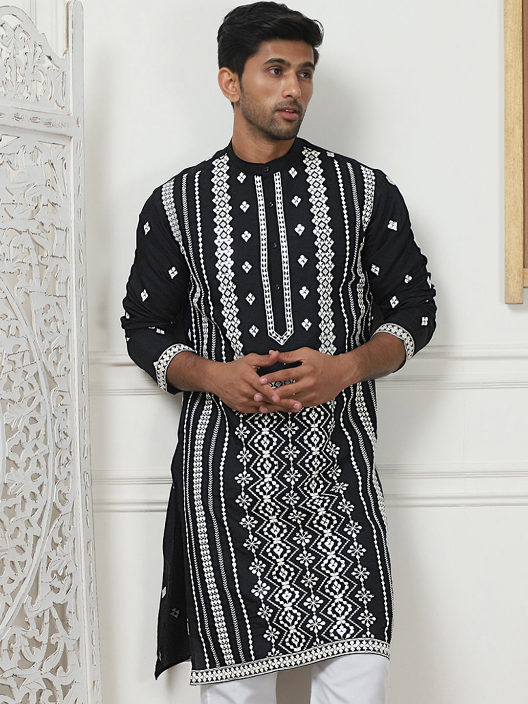 Embroidered &amp; Sequin Cotton Blend Kurtas
