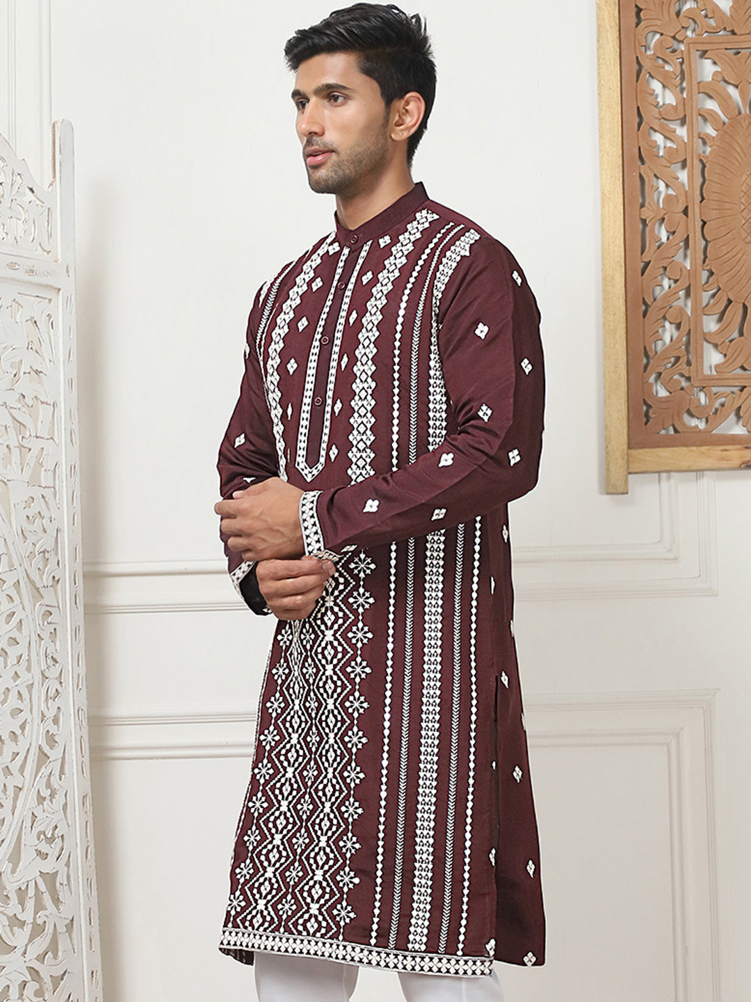 Embroidered &amp; Sequin Cotton Blend Kurtas