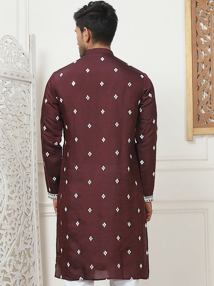 Embroidered &amp; Sequin Cotton Blend Kurtas