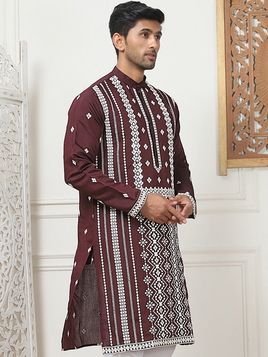 Embroidered &amp; Sequin Cotton Blend Kurtas