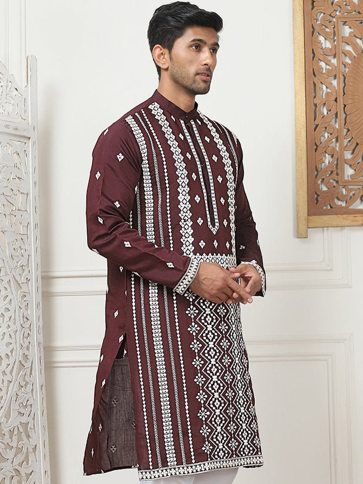 Embroidered &amp; Sequin Cotton Blend Kurtas
