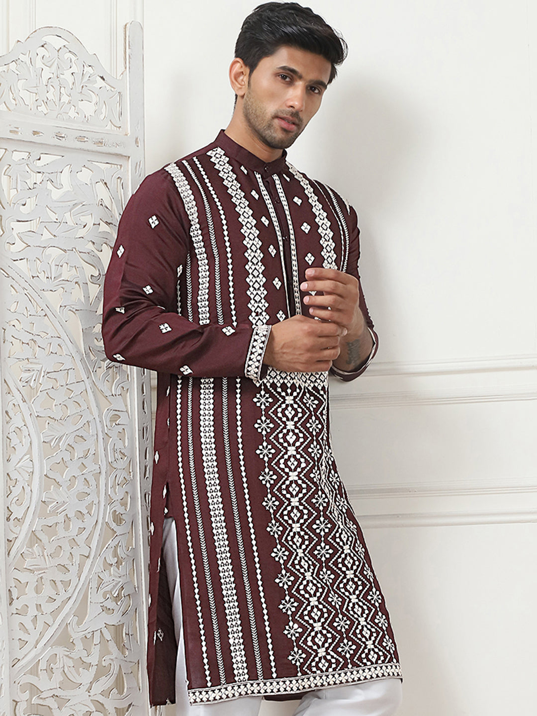 Embroidered &amp; Sequin Cotton Blend Kurtas
