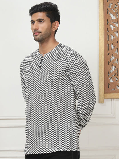 Woven Design Cotton Short Kurta For Men