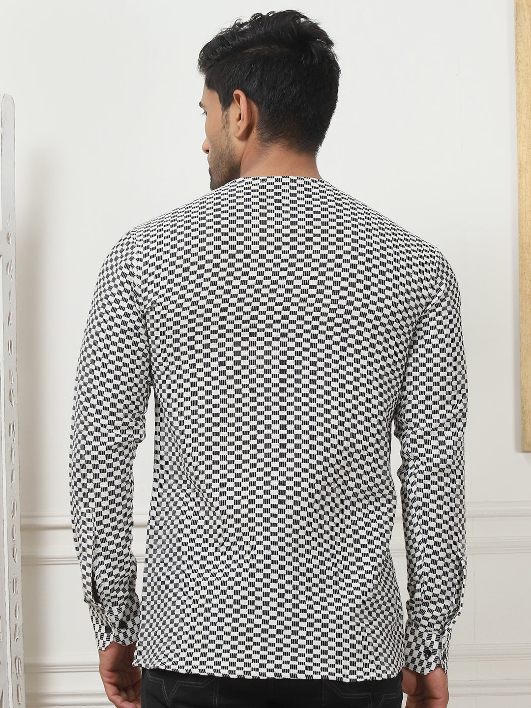 Woven Design Cotton Short Kurta For Men