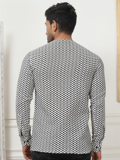 Woven Design Cotton Short Kurta For Men