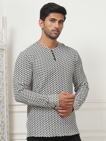 Woven Design Cotton Short Kurta For Men