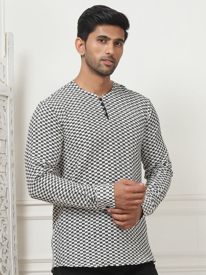 Woven Design Cotton Short Kurta For Men