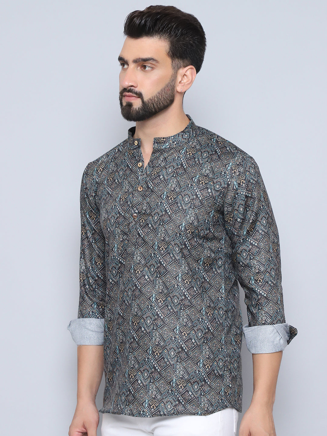Printed Cotton Short Kurta For Men