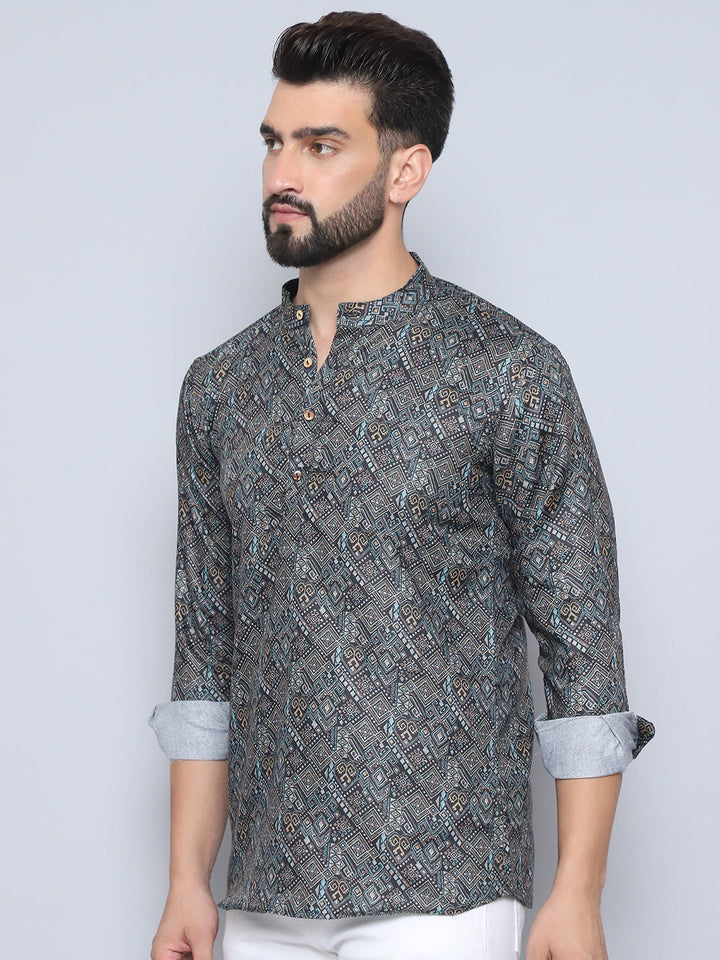 Printed Cotton Short Kurta For Men