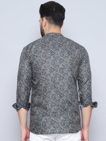 Printed Cotton Short Kurta For Men