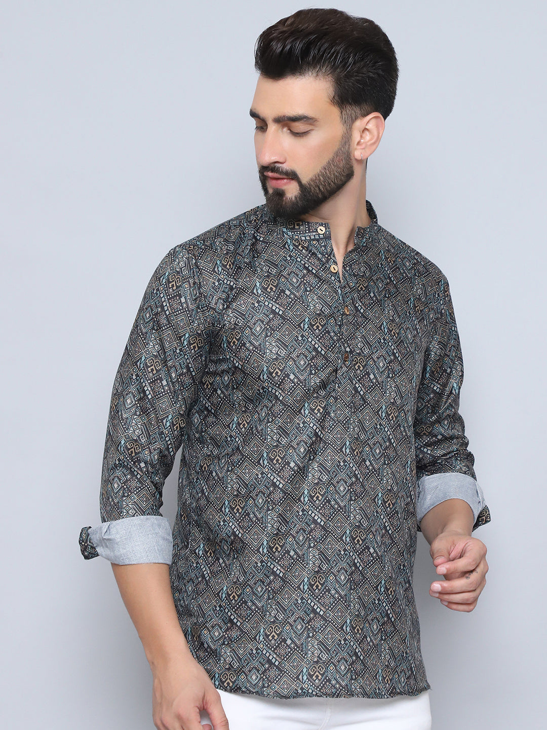 Printed Cotton Short Kurta For Men