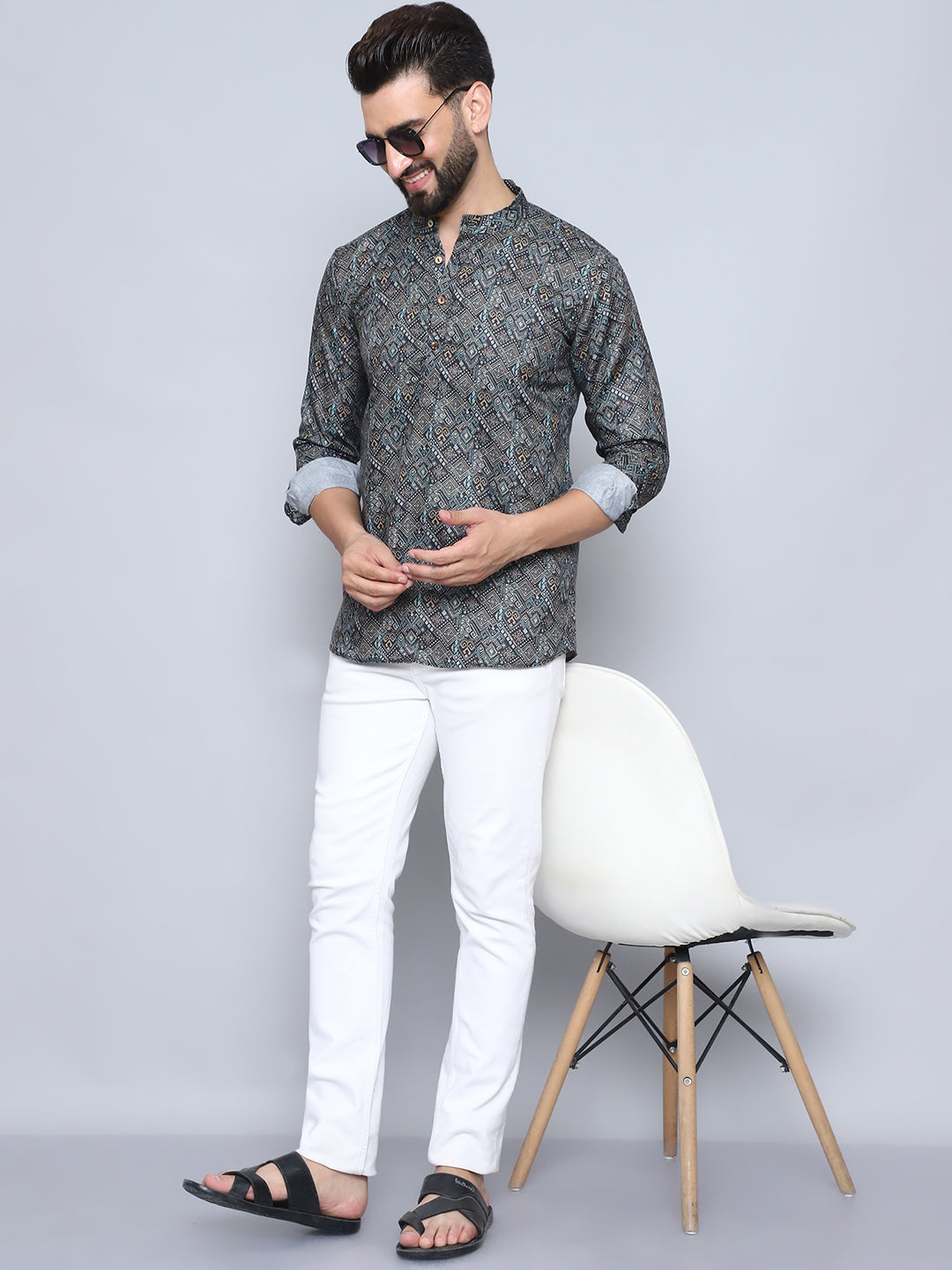 Printed Cotton Short Kurta For Men