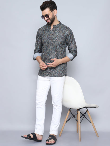 Printed Cotton Short Kurta For Men