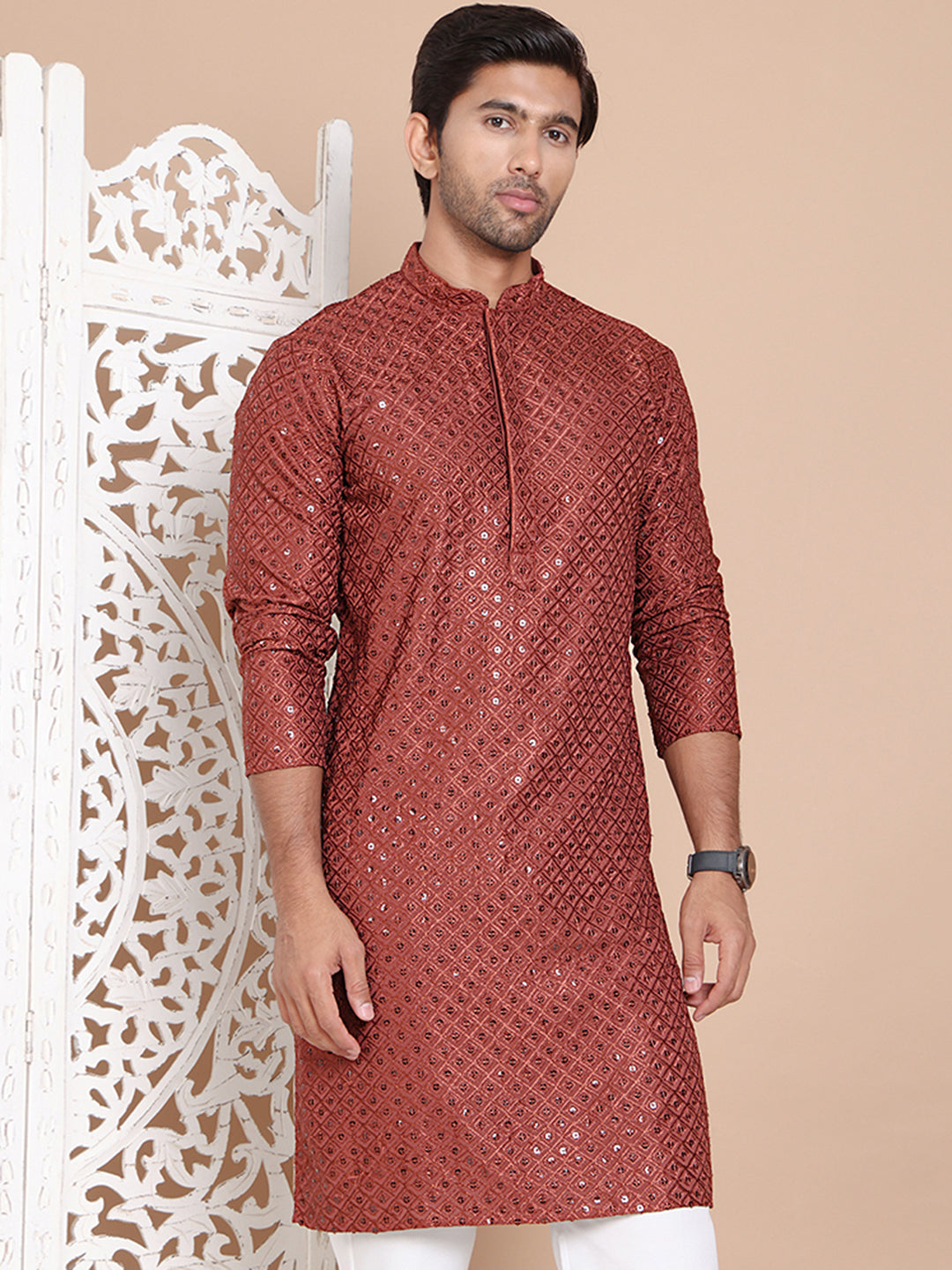 Embroidered And Sequence Kurta For Men.