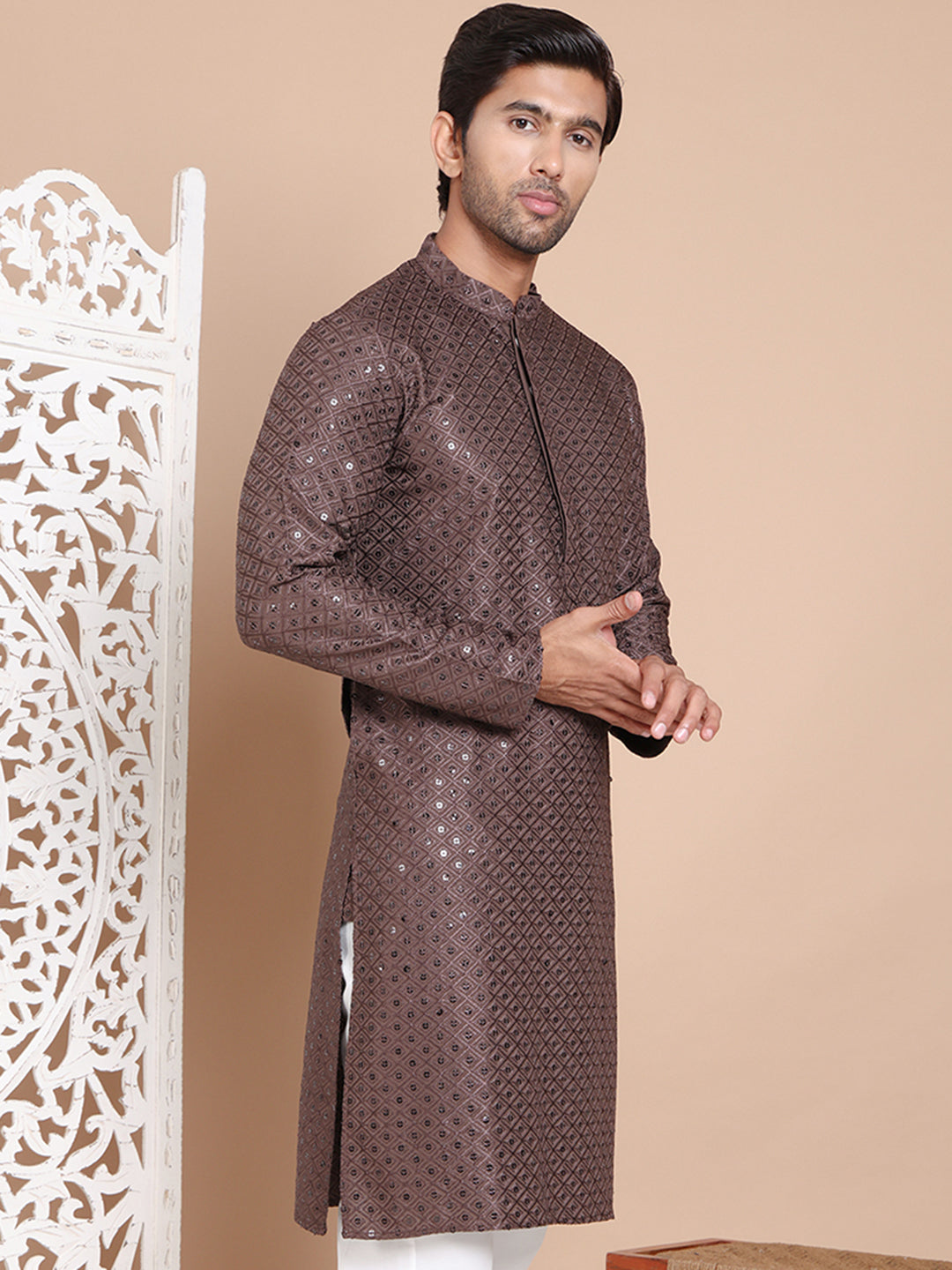 Embroidered And Sequence Kurta For Men.