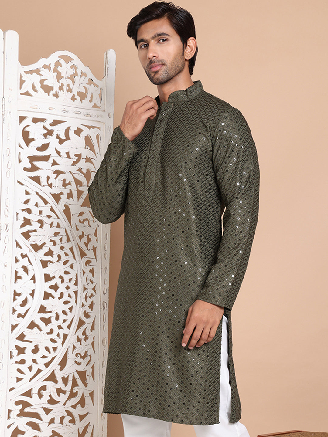 Embroidered And Sequence Kurta For Men.
