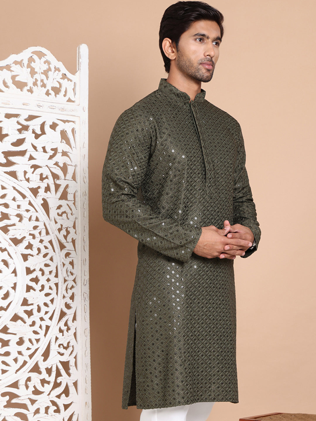 Embroidered And Sequence Kurta For Men.
