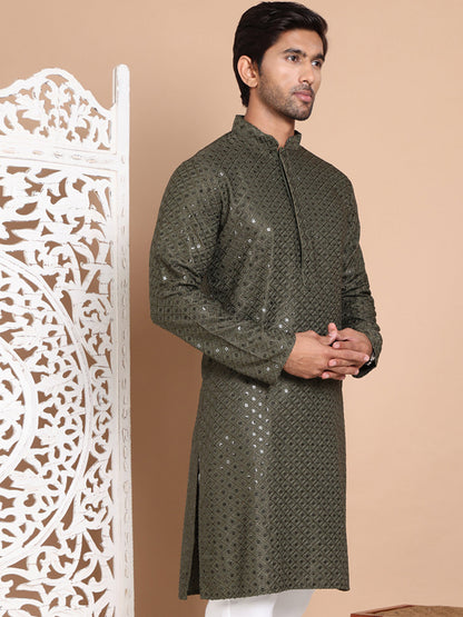 Embroidered And Sequence Kurta For Men.