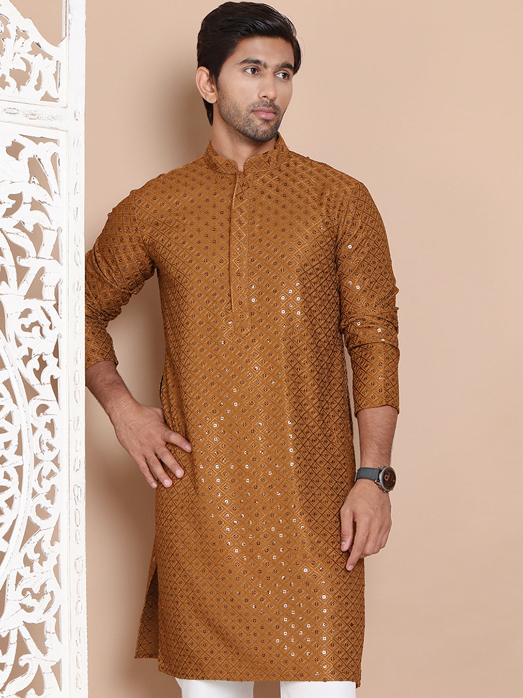 Embroidered And Sequence Kurta For Men.