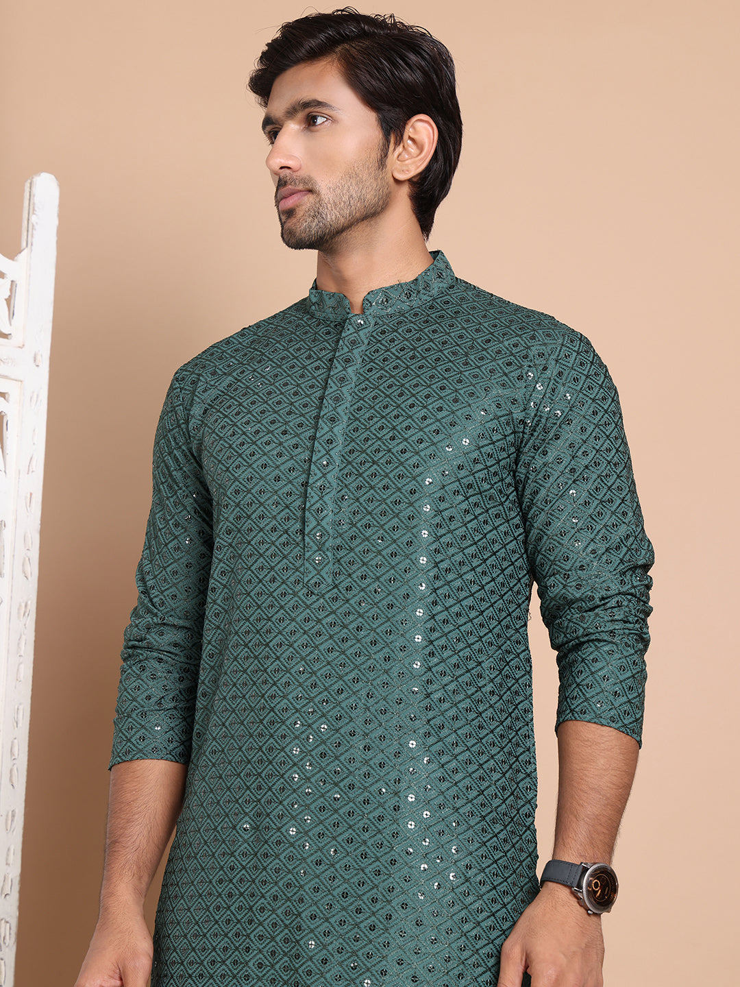 Embroidered And Sequence Kurta For Men.