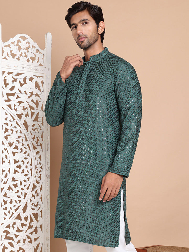 Embroidered And Sequence Kurta For Men.