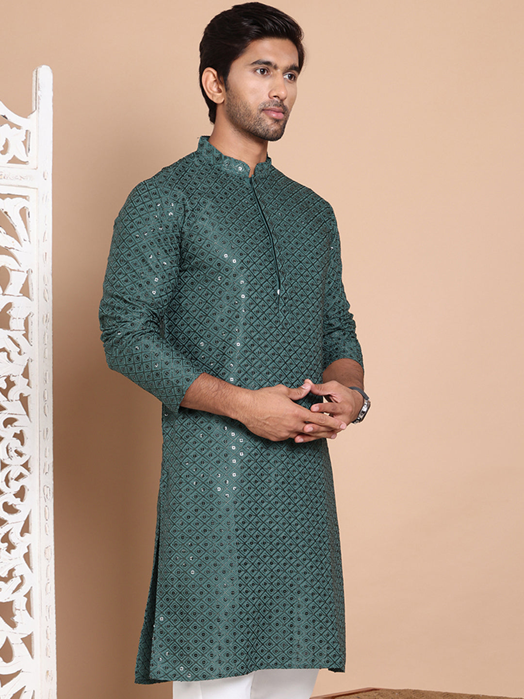 Embroidered And Sequence Kurta For Men.