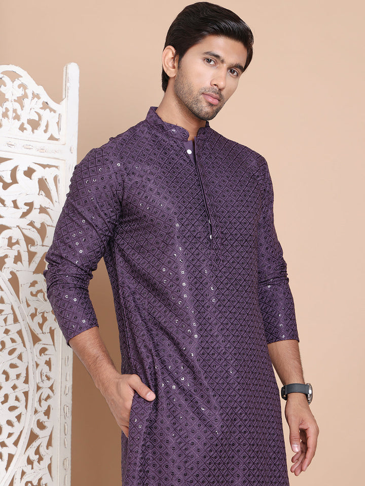 Embroidered And Sequence Kurta For Men.