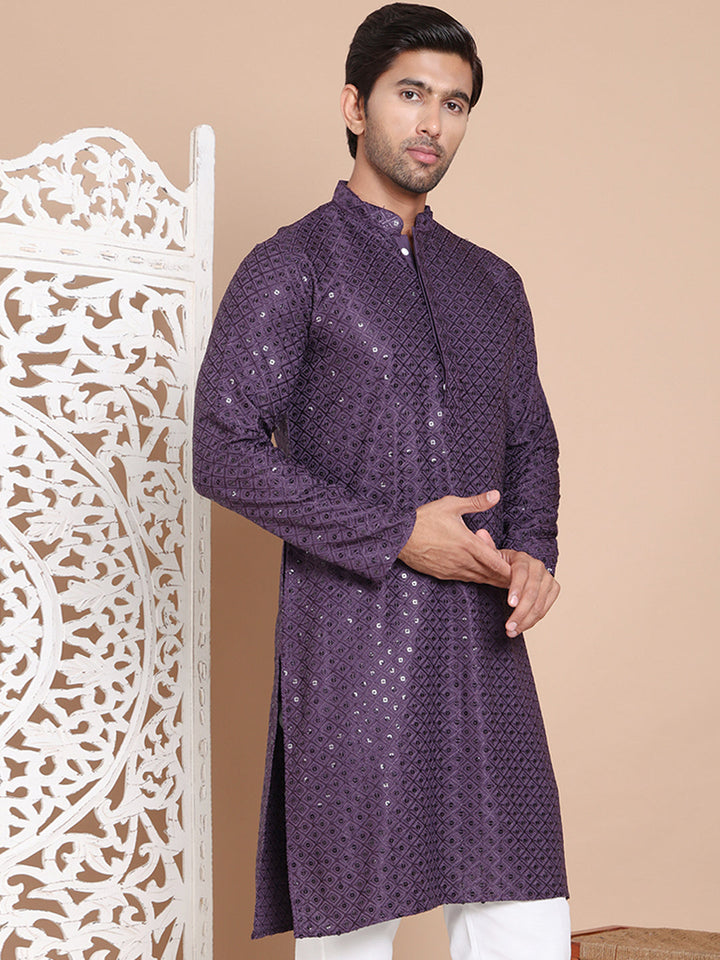 Embroidered And Sequence Kurta For Men.