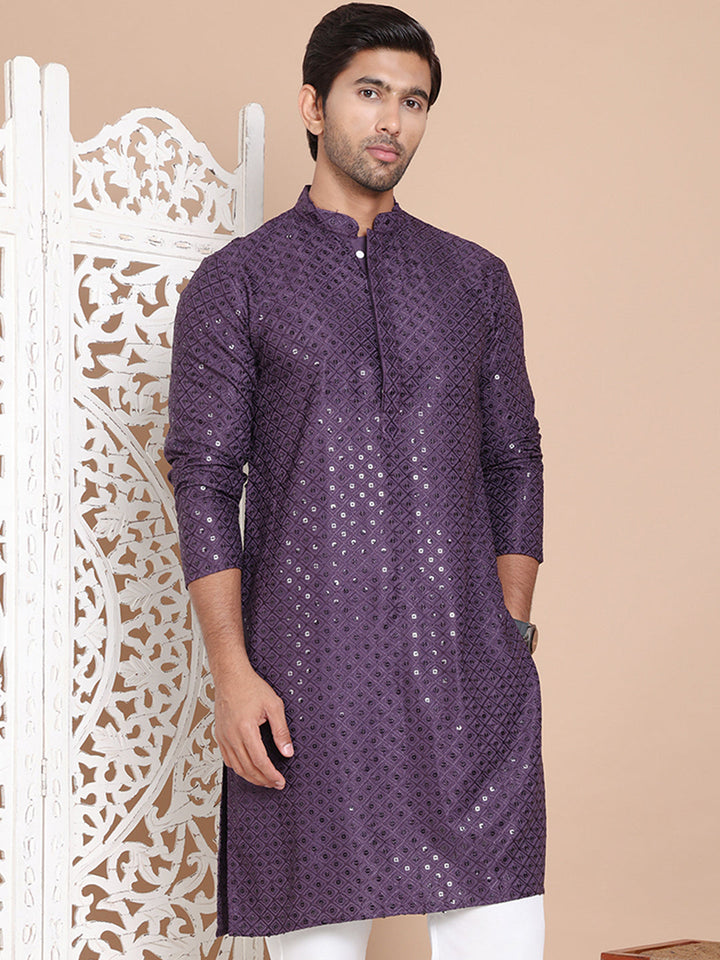 Embroidered And Sequence Kurta For Men.