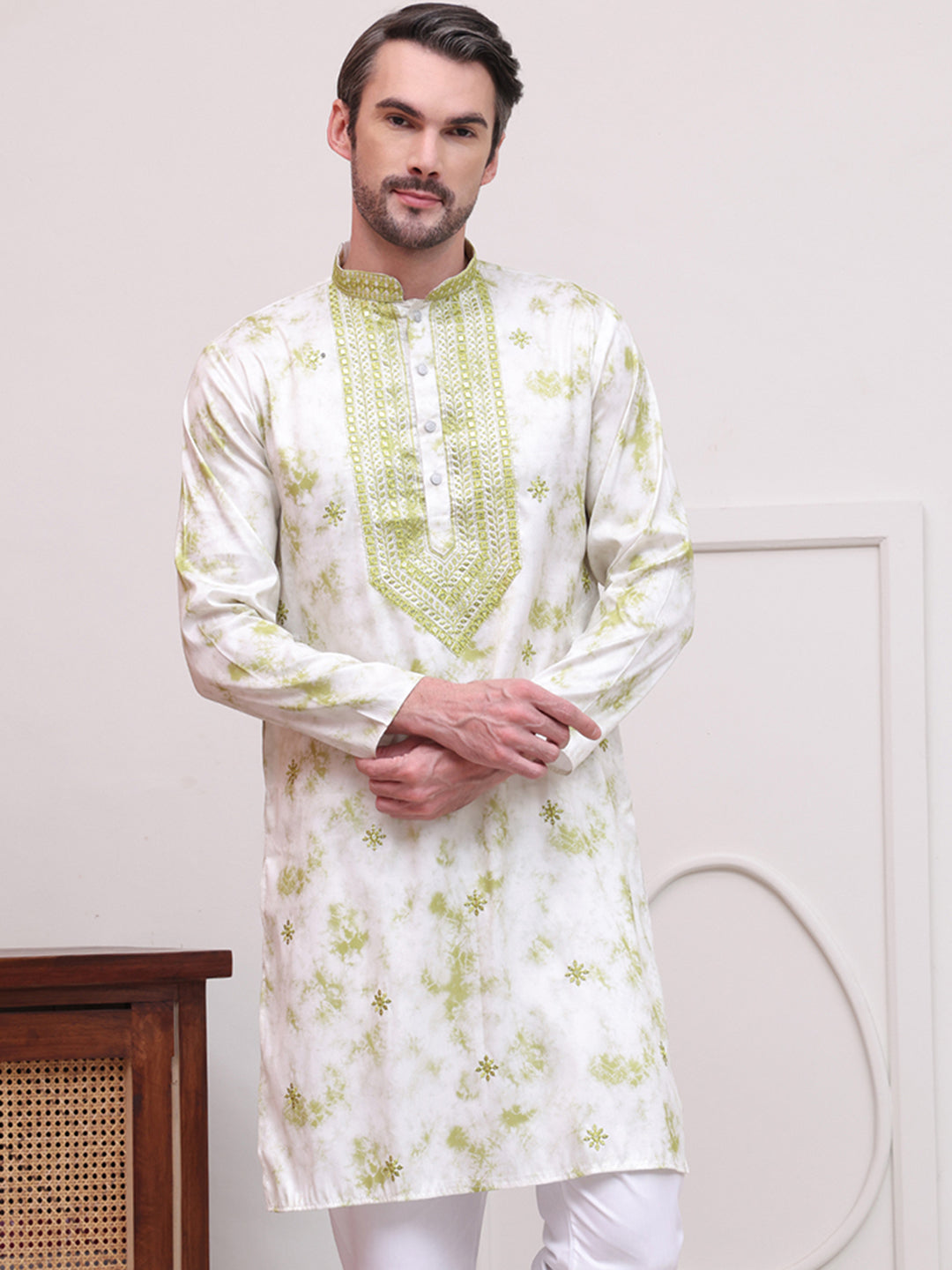 Stone Print With Embroidered Kurtas