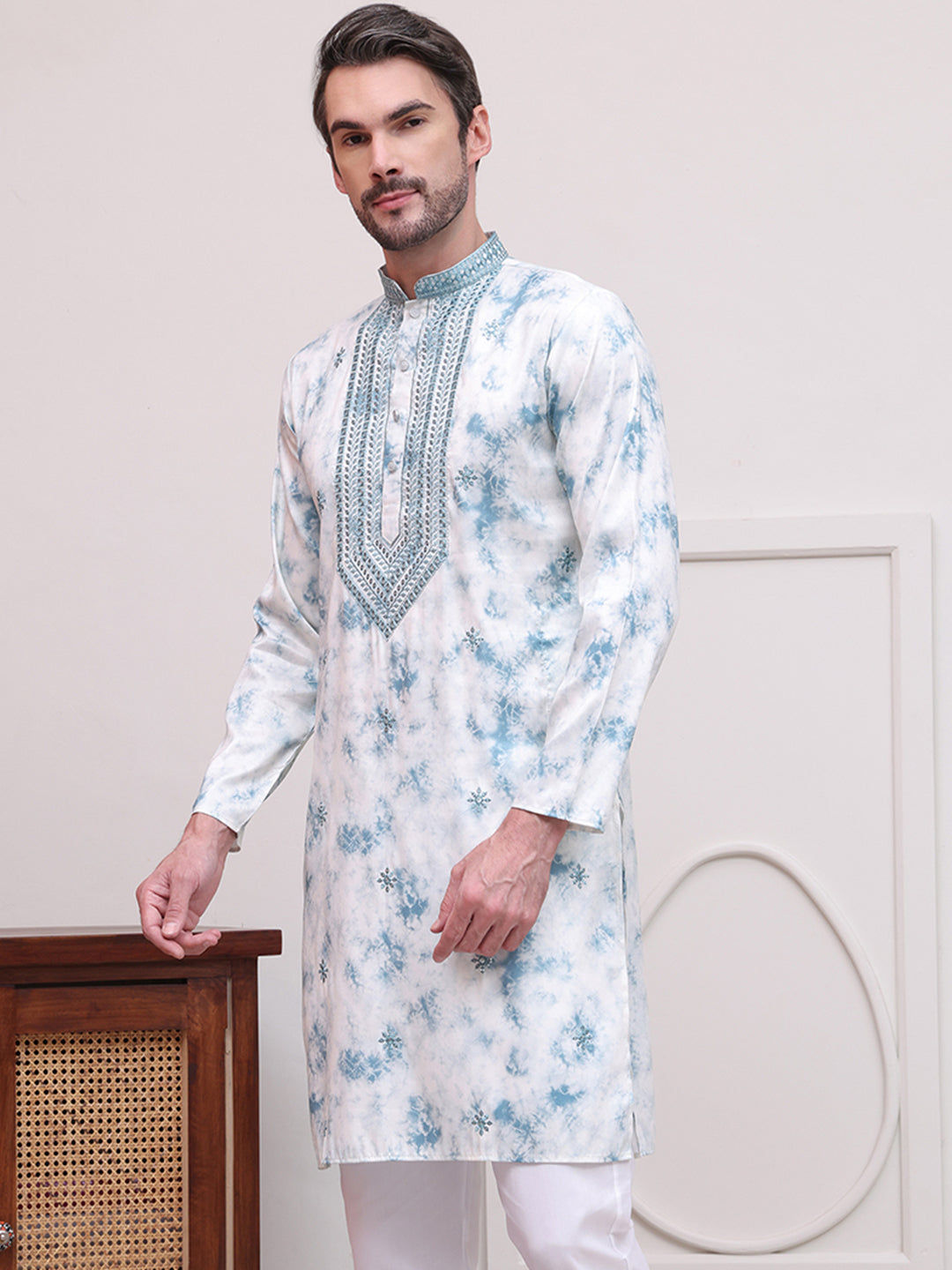Stone Print With Embroidered Kurtas