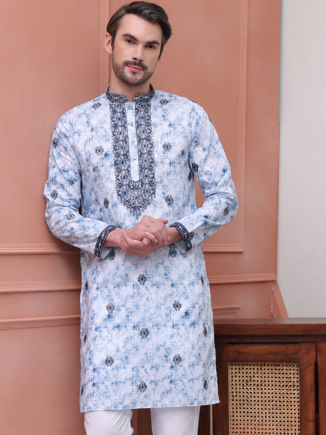 Stone Print With Embroidered Kurtas