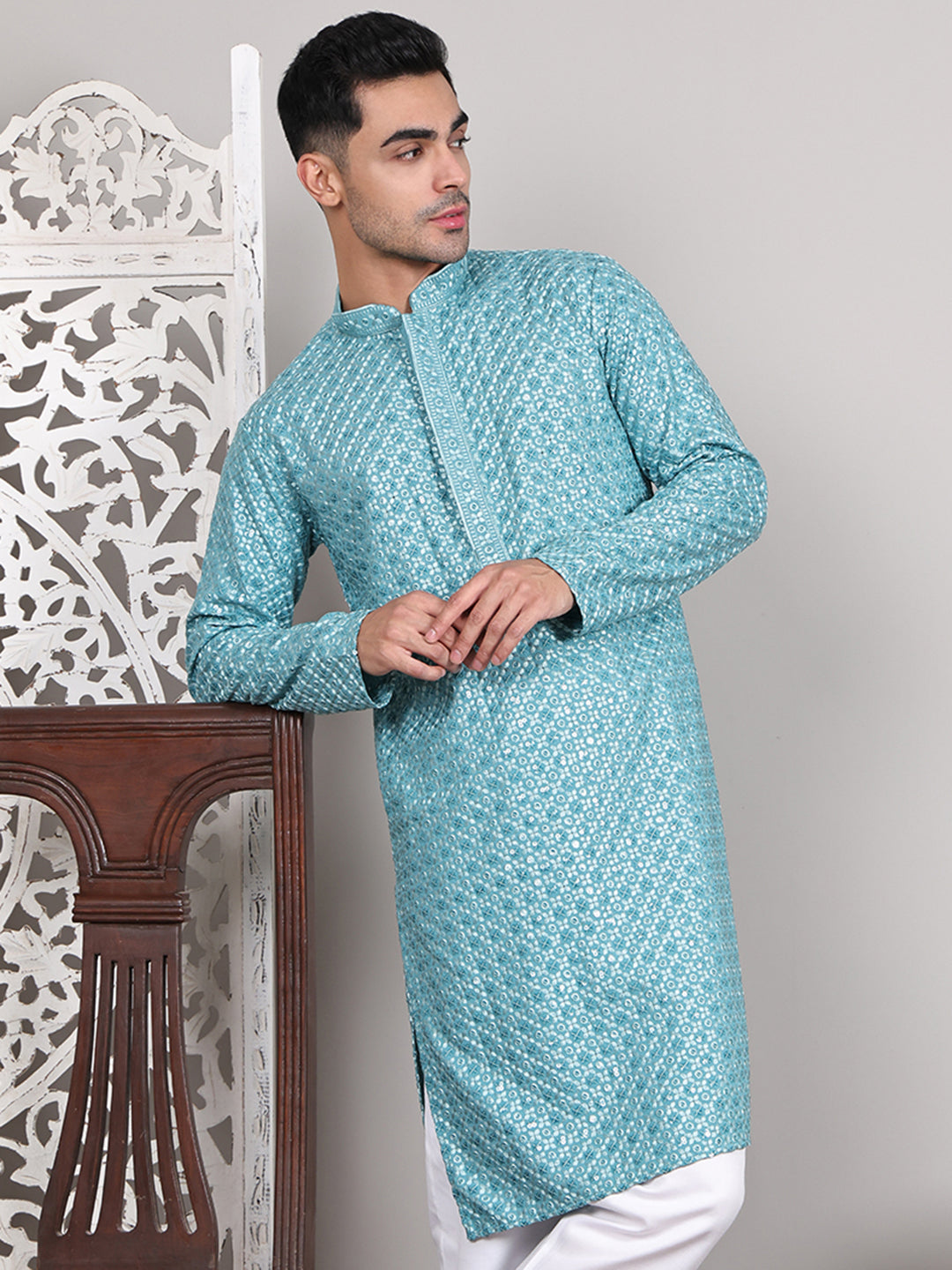 Viscose Sequins And Embroidered Kurtas For Men