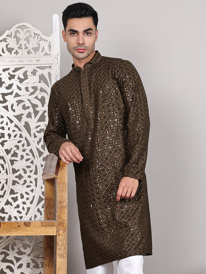 Viscose Sequins And Embroidered Kurtas For Men