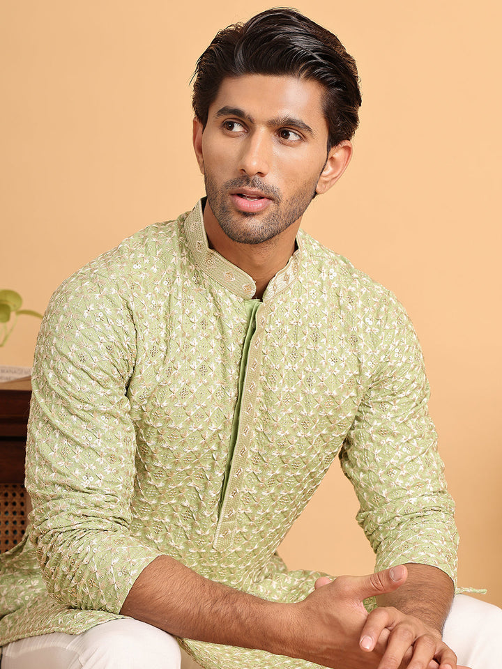 Embroidered Viscose Kurtas For Men