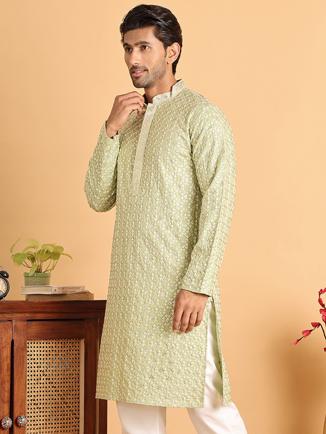 Embroidered Viscose Kurtas For Men