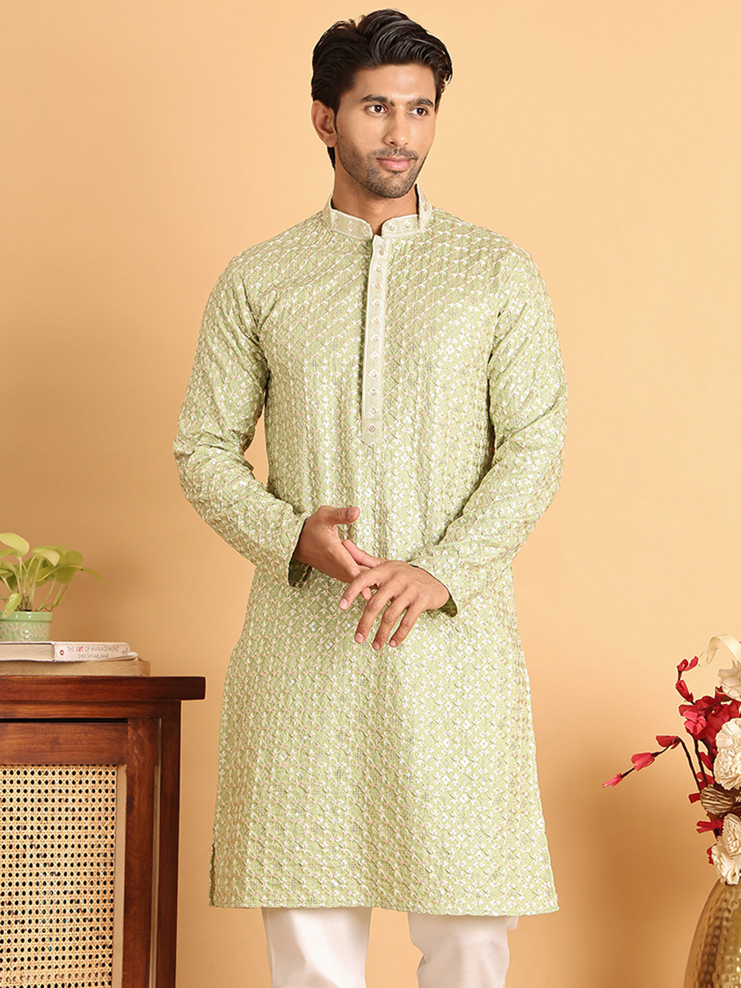 Embroidered Viscose Kurtas For Men