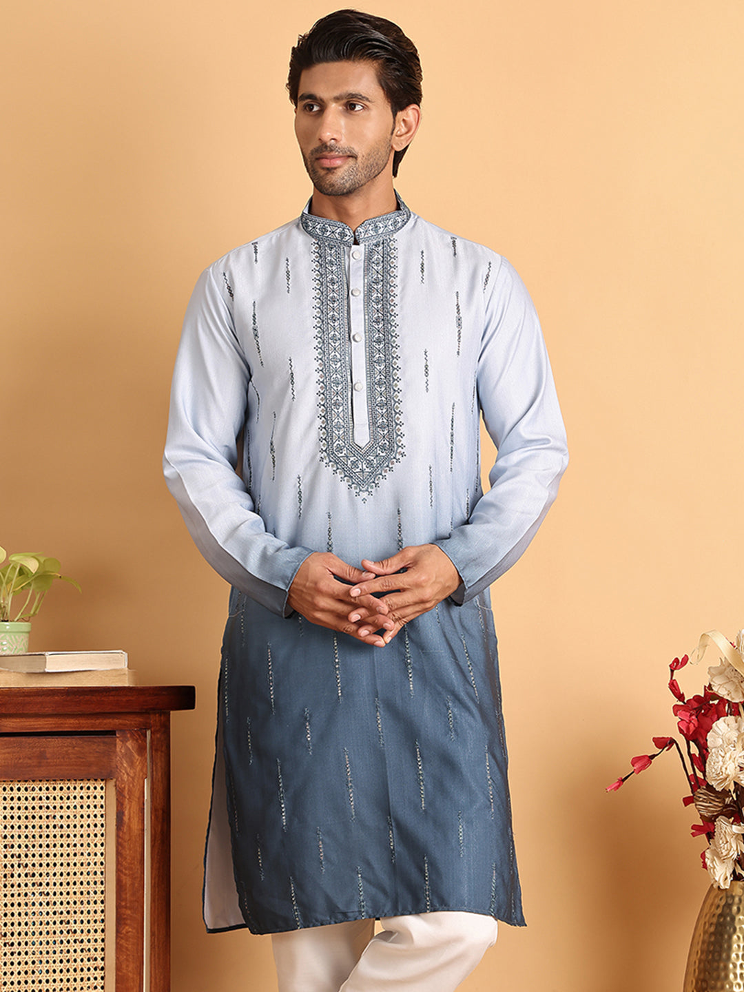 Ombre Printed Straight Kurtas For Men