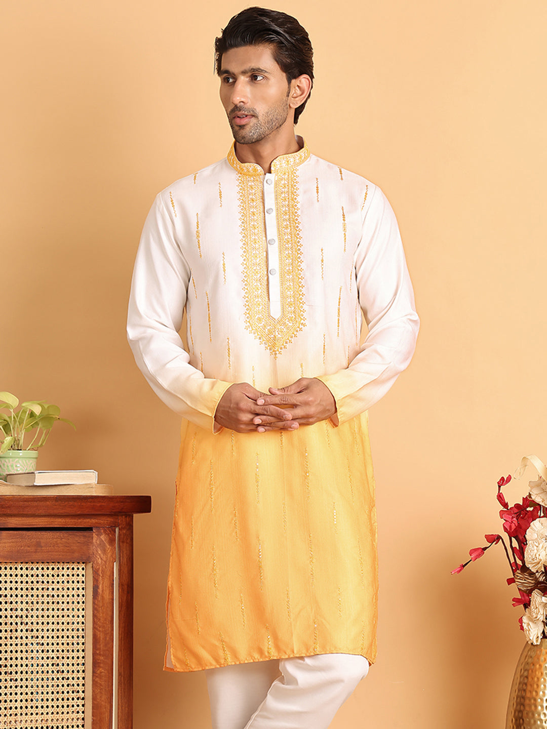 Ombre Printed Straight Kurtas For Men