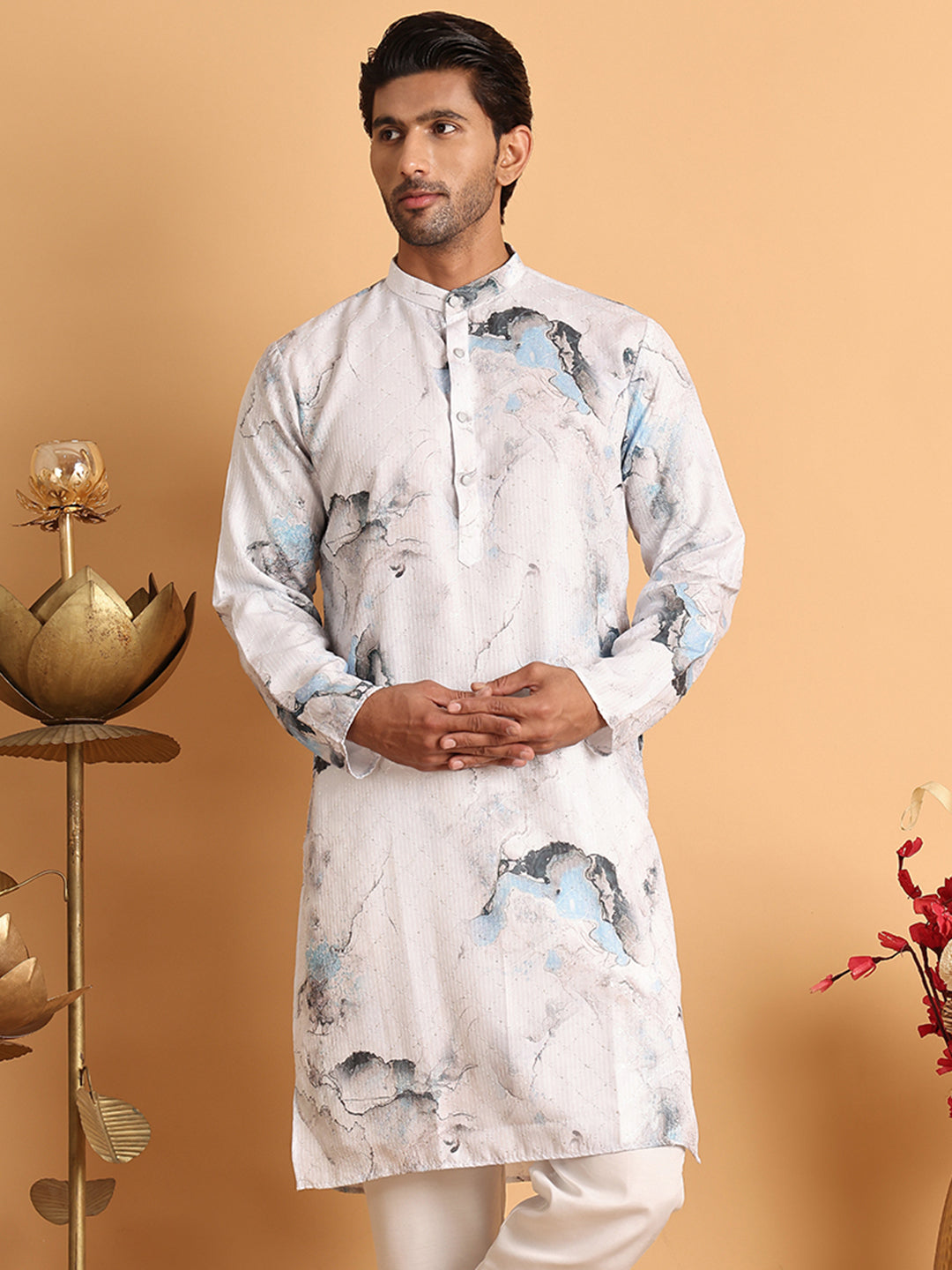 Marble Printed Sequin Cotton Kurtas.