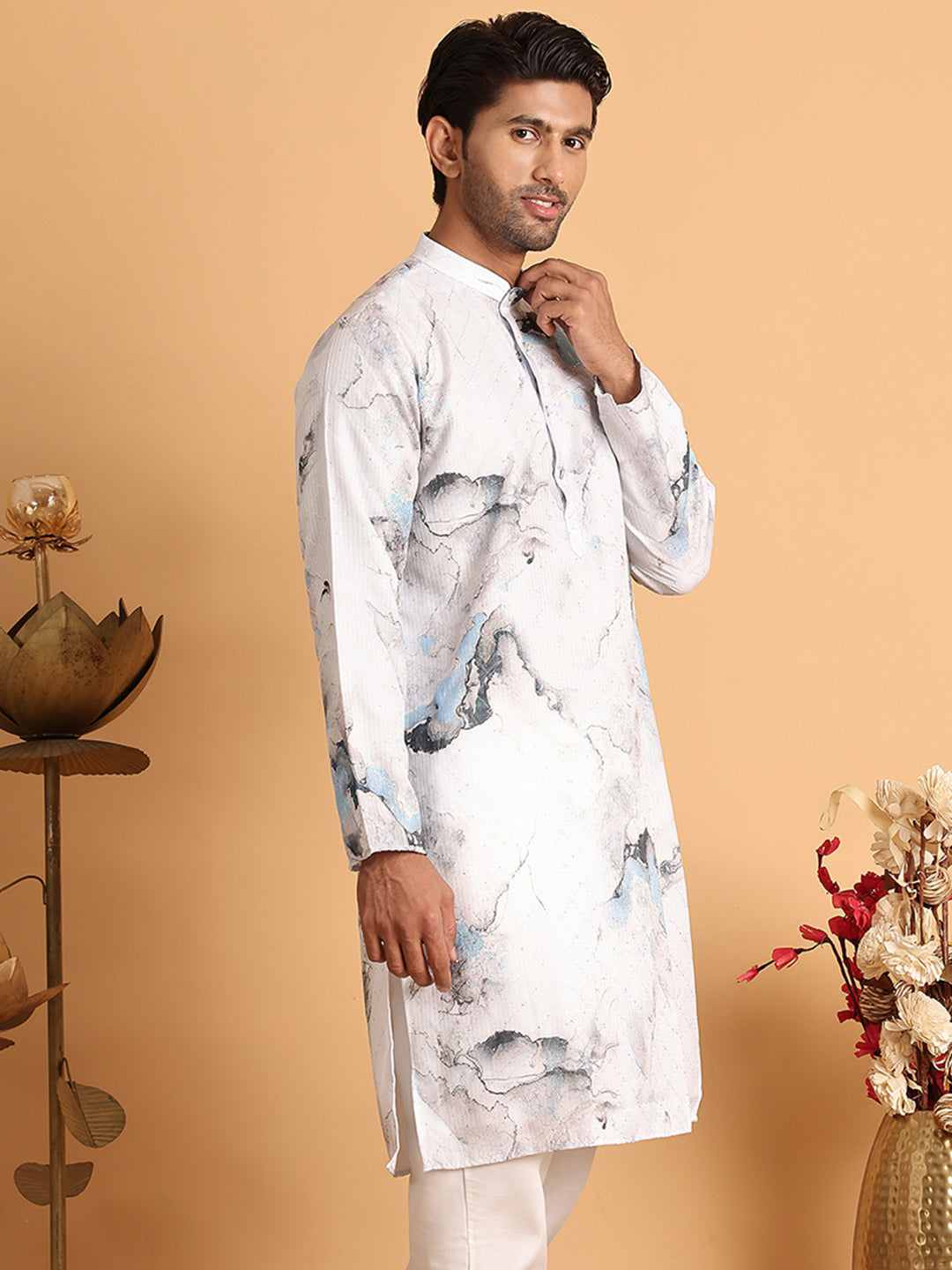 Marble Printed Sequin Cotton Kurtas.