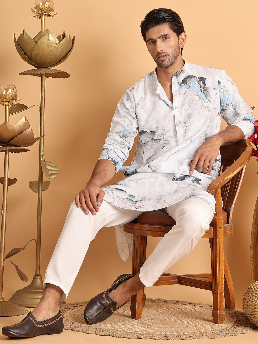 Marble Printed Sequin Cotton Kurtas.