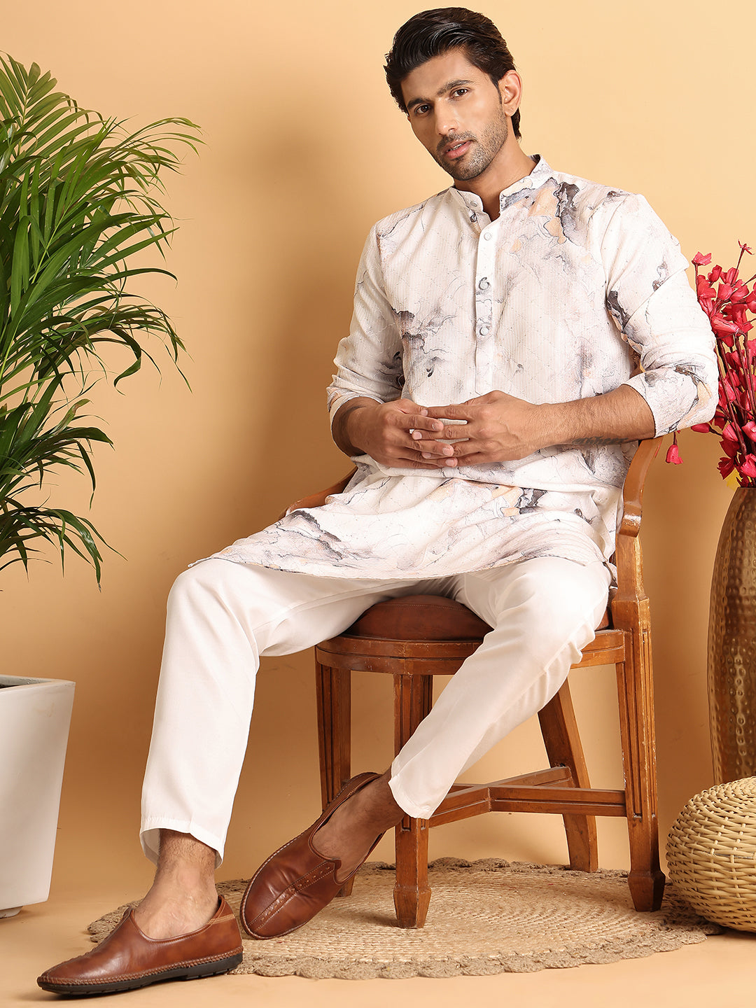 Marble Printed Sequin Cotton Kurtas.