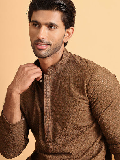 Sequins & Embroidered Viscose Kurtas For Men.