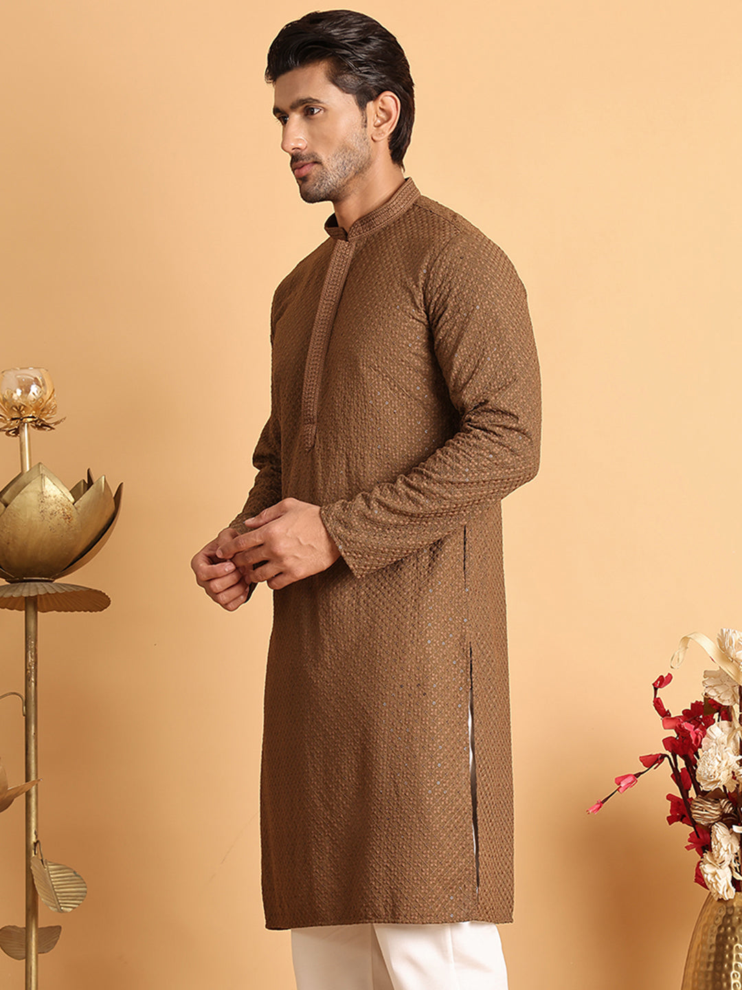 Sequins & Embroidered Viscose Kurtas For Men.